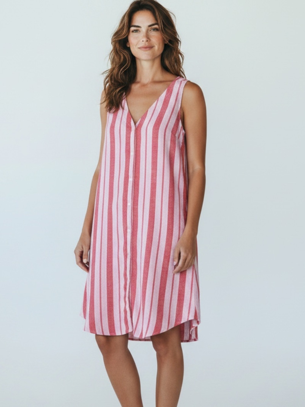 Gap Linen Blend Vertical Stripe Sleeveless Button Front Shift Dress Size Medium